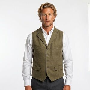 Trevero Dark Olive Green Wool Vest